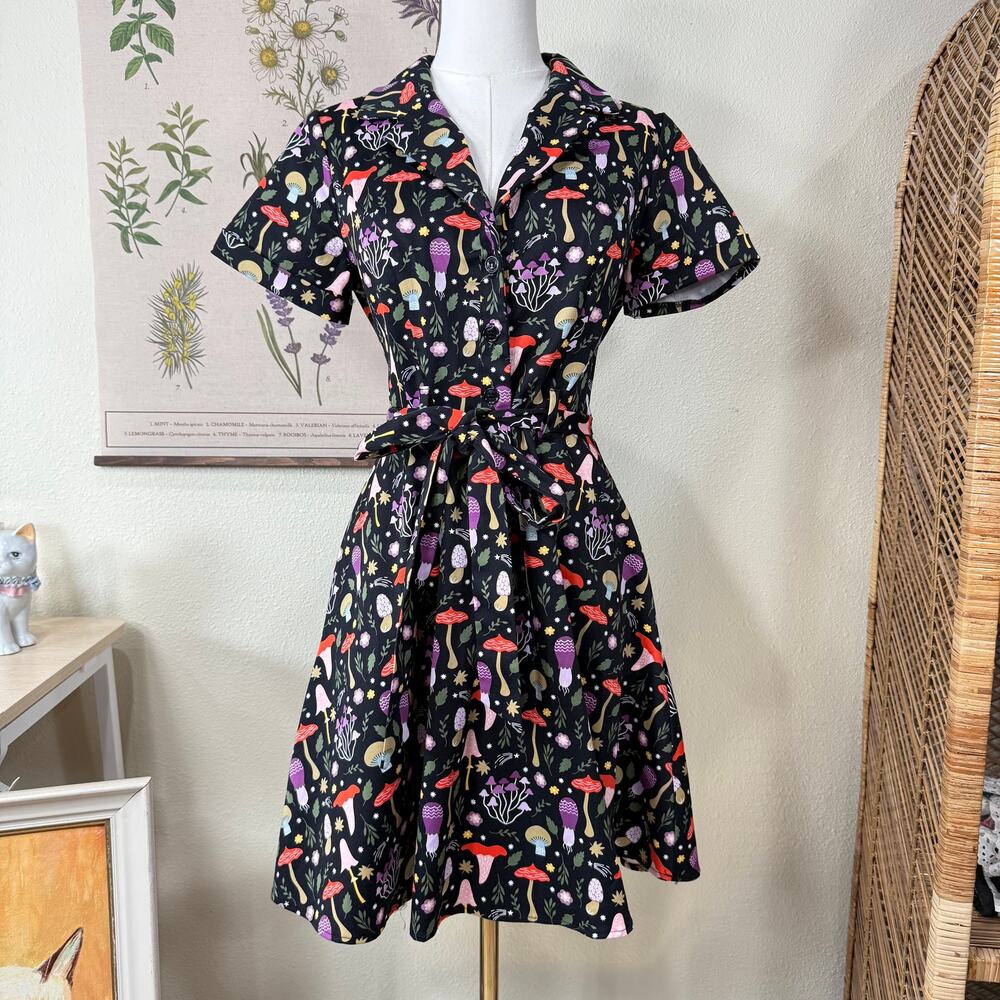 Mushroom Shirt Dress Whimsy Twee Witchy Forest Dark Fairy Mod Retro Whimsigoth S